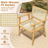 Tangkula Outdoor Wood Chair, Teak Wood Armchair with Rattan Seat & Back