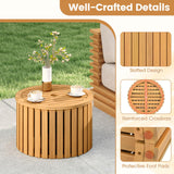 2-in-1 Outdoor Side Table with Storage Acacia Wood Slatted Coffee Table Round Slatted End Storage Box