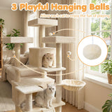 Tangkula 65 Inch Multi-Level Cat Tower with Sisal Scratching Posts & Board