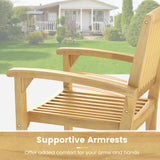Tangkula Teak Wood Armchair with Slatted Seat & Curved Seat