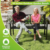 Tangkula Metal Outdoor Garden Bench with Patterned Backrest and Curved Armrests