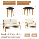 Tangkula 5 Piece Rattan Furniture Set, Patiojoy Wicker Sofa Set with Solid Acacia Wood Frame & 2 Tempered Glass Coffee Tables
