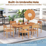 Tangkula 6 Person Large Oval Table with Teak Wood Tabletop & Hairpin Metal Legs