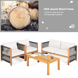 Tangkula Outdoor Wood Furniture Set with 2 Set Cushion Covers