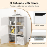 Tangkula 6-Cube Bookcase, Toys Storage Bookshelf w/3 Doors & 3 Open Cubes (White, 6-Cube)