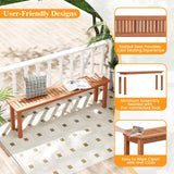Tangkula Outdoor Wood Bench, 59” Long Patio Dining Bench, Backless Wooden Bench with Teak Oil Finish & Slat Seat
