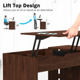 Tangkula Lift Top Computer Desk, Small Standing Laptop Desk with 2 Hidden Compartments & 2 Open Storage Shelves