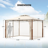 Tangkula 10x12 Ft Gazebo with Netting, 2-Tier Patio Gazebo with Heavy Duty Metal Frame