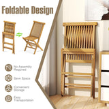 Tangkula 3 Piece Teak Wood Bistro Set, Outdoor Conversation Set with 2 Folding Chairs & Square Side Table