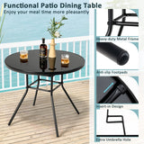Tangkula 34 Inch Patio Dining Table, Round Tempered Glass Table with 1.5" Umbrella Hole