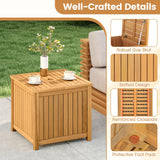 Tangkula 2-in-1 Outdoor Side Table with Storage Acacia Wood Slatted Coffee Table Square Slatted End Storage Box