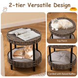Tangkula 2-Tier Rattan Cat Nest