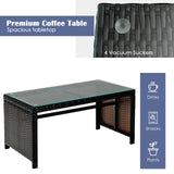Tangkula Outdoor Rattan Furniture Set w/Chair & Loveseat & Tempered Glass Coffee Table