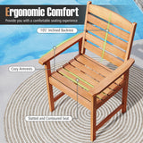 Tangkula Outdoor Wooden Dining Chairs with Inclined Backrests and Slatted Seats