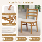 Tangkula 7 Pieces Patio Acacia Wood Dining Set Outdoor Table and 6 Cushioned Chairs