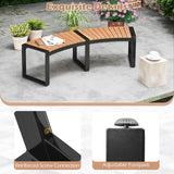 Tangkula Patio Curved Bench, Acacia Wood Fire Pit Bench w/Slatted Seat & Metal Legs