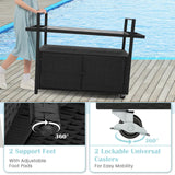 Tangkula Outdoor Bar Cart, Patiojoy Rolling Wicker Buffet Serving Cart with Tempered Glass Top