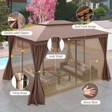 Tangkula 10x13 FT Metal Patio Gazebo with Mesh Netting & Privacy Curtains