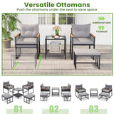 Tangkula 5 Piece Outdoor Conversation Set, Rattan Armchairs w/ Side Table & Ottomans