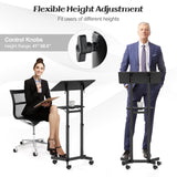 Tangkula Mobile Lectern Podium, Height-Adjustable Rolling Laptop cart with Tilting Top, Storage Tray & Cup Holder
