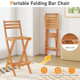 Tangkula Outdoor Portable High Top Acacia Wood Bar Height Chair with Backrest & Footrest