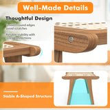 Tangkula Ottoman Footstool, Natural Teak Wooden Foot Rest with Handwoven Rattan