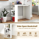 Tangkula Small White Desk with 3-Tier Bookshelf for Small Space