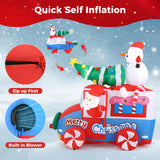 Tangkula 6 FT Christmas Inflatable Santa Claus Driving Car with Xmas Tree & Snowman