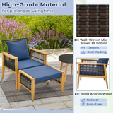 Tangkula 5 Piece Patio Furniture Set, Patiojoy Wicker Chair Set with Coffee Table & 2 Ottomans (Navy)