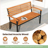 Tangkula 43" Outdoor Garden Bench 2-Person Acacia Wood Bench with Heavy-Duty Metal Frame