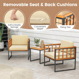 Tangkula 3 Pieces Patio Chair Set, Acacia Wood Outdoor Sofa Set with Metal Support
