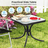 Outdoor Bistro Table, 20 Inches Patio Side Table with Tempered Glass