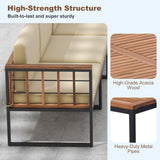 Tangkula 5 Piece Patio Furniture Set, Acacia Wood Sectional Set with Heavy-Duty Metal Frame, Comfy Seat & Back Cushions