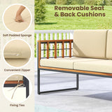 Tangkula Acacia Wood Outdoor Sofa Set, 4 Pieces Outdoor Furniture Set with Heavy Duty Metal Frame