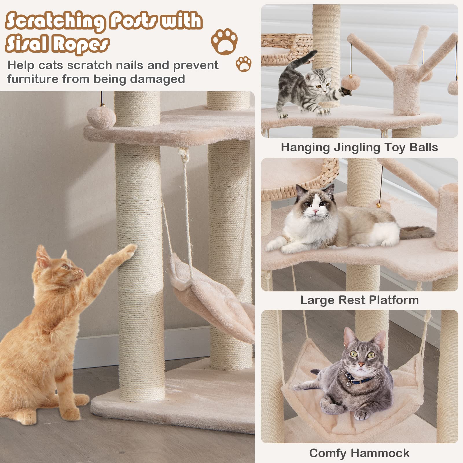 Multi Core Cat Tree Tangkula Cat Tree for Indoor Cats, Multi-Level Cat Tree with Hammock ...