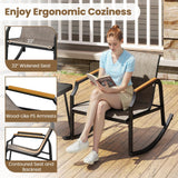 Tangkula 3 Piece Patio Rocking Bistro Set with Tempered Glass Coffee Table