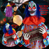 Tangkula 5.6 FT Halloween Animated Clown with Snap-up Head & Glowing Eyes