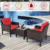 Tangkula 3 Pieces Patio Furniture Set Outdoor Rattan Wicker Coffee Table & Chairs Set