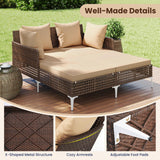 Tangkula Outdoor Rattan Double Daybed with Seat & Back Cushions