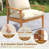 Tangkula 4 Pieces Patio Furniture Set, Outdoor Acacia Wood Conversation Set with Soft Cushions and Coffee Table