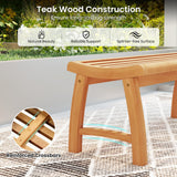 Tangkula Teak Wood Outdoor Backless Bench with Contoured Slatted Seat