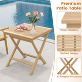 Tangkula 27.5 Inch Patio Bistro Table, Teak Wood Square Table with Slatted Tabletop