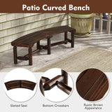 Tangkula Patio Curved Bench, Carbonized Wood Dining Bench for Round Table, Spacious & Slatted Seat