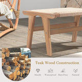 Tangkula Teak Wood Ottoman Footstool, Natural Teak Wooden Foot Rest with Braided Rope for Living Room Bedroom Office, 14" H, Indoor