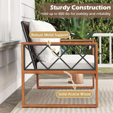 Tangkula 2 Pieces Outdoor Acacia Wood Loveseat and Table Set