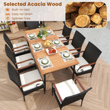 Tangkula 9-Piece Patio Dining Set, 79" Outdoor Dining Table & 8 Rattan-Woven Dining Chairs with Acacia Wood Tabletop