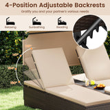 Tangkula Outdoor Rattan Daybed with Canopy & 4-Level Adjustable Backrests