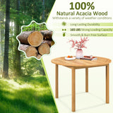 Tangkula 5 Pieces Outdoor Wood Dining Set- 44” Patio Acacia Round Table and Metal Cushioned Chairs