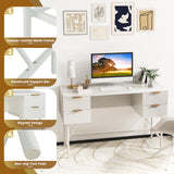 Tangkula White Desk with 4 Drawers, 48 Inch Home Office Desk with Storage, Writing Desk with Metal Frame for Bedroom, Study, Office
