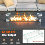 Tangkula Outdoor Propane Fire Pit Table, 42 Inch Rectangular Rattan Fire Table with Wind Guard & Glass Rocks